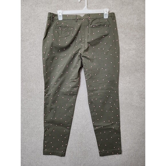 Boden Chino Straight Leg Pants Womens US 12 Green Pink Polka Dots Stretch NEW - Picture 4 of 8
